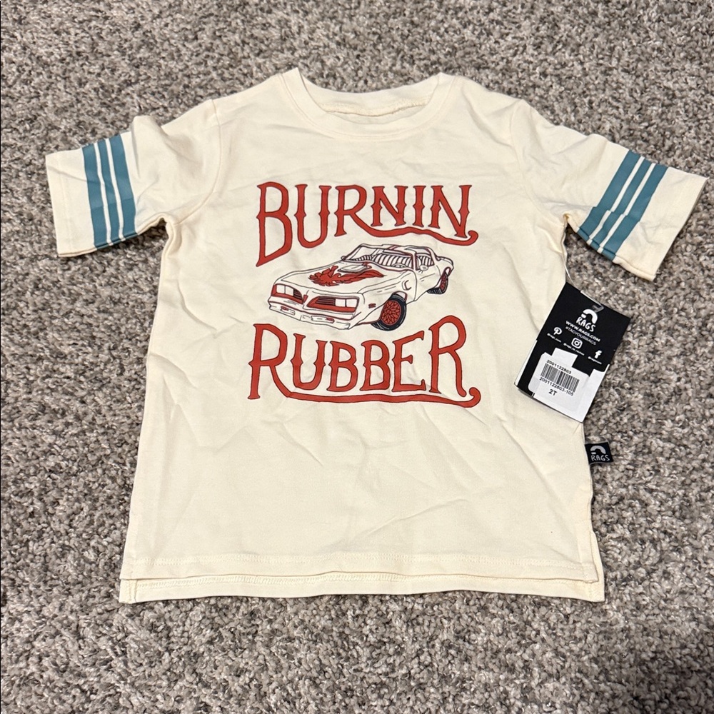 Burnin' Rubber Graphic Tee - Cream with Blue Stripes